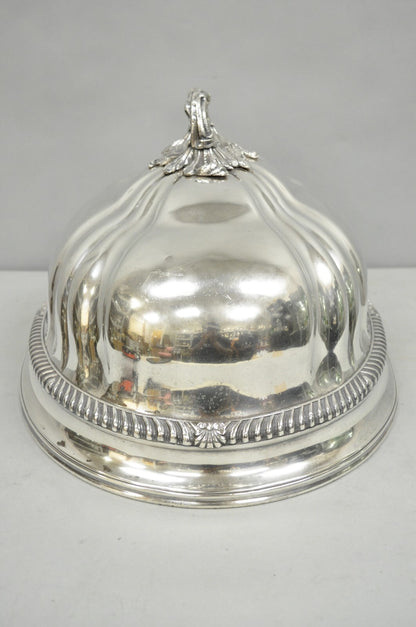 Antique English Victorian Large Silver Plated Scalloped Meat Serving Dome Cover