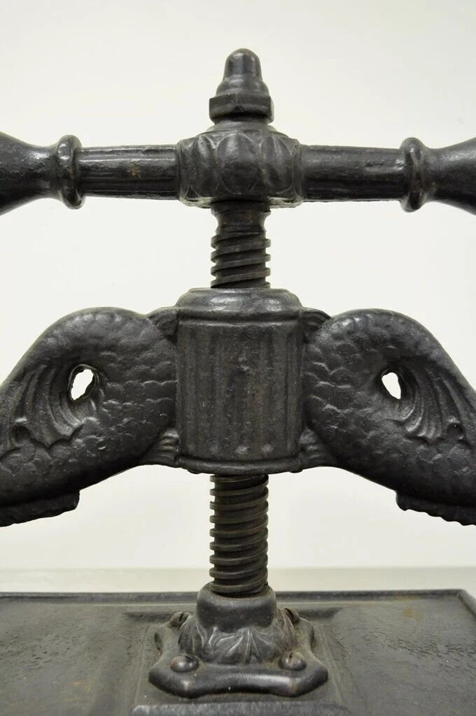 Antique 19th C. Cast Iron Classical Figural Dolphin Victorian Book Press