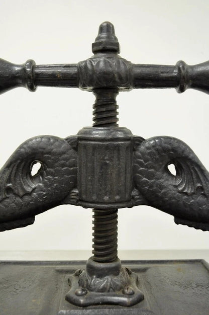 Antique 19th C. Cast Iron Classical Figural Dolphin Victorian Book Press
