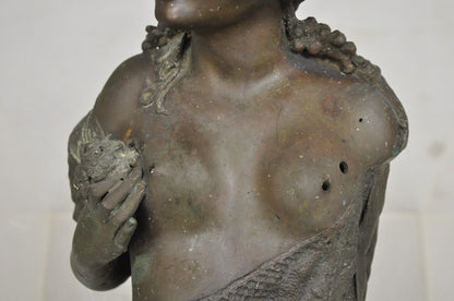 Antique French Victorian Bronze Female Bust Wall Mounted Garden Water Fountain