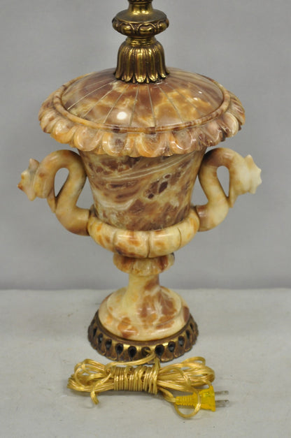 Vintage Italian Neoclassical Style Carved Alabaster Trophy Cup Urn Table Lamp