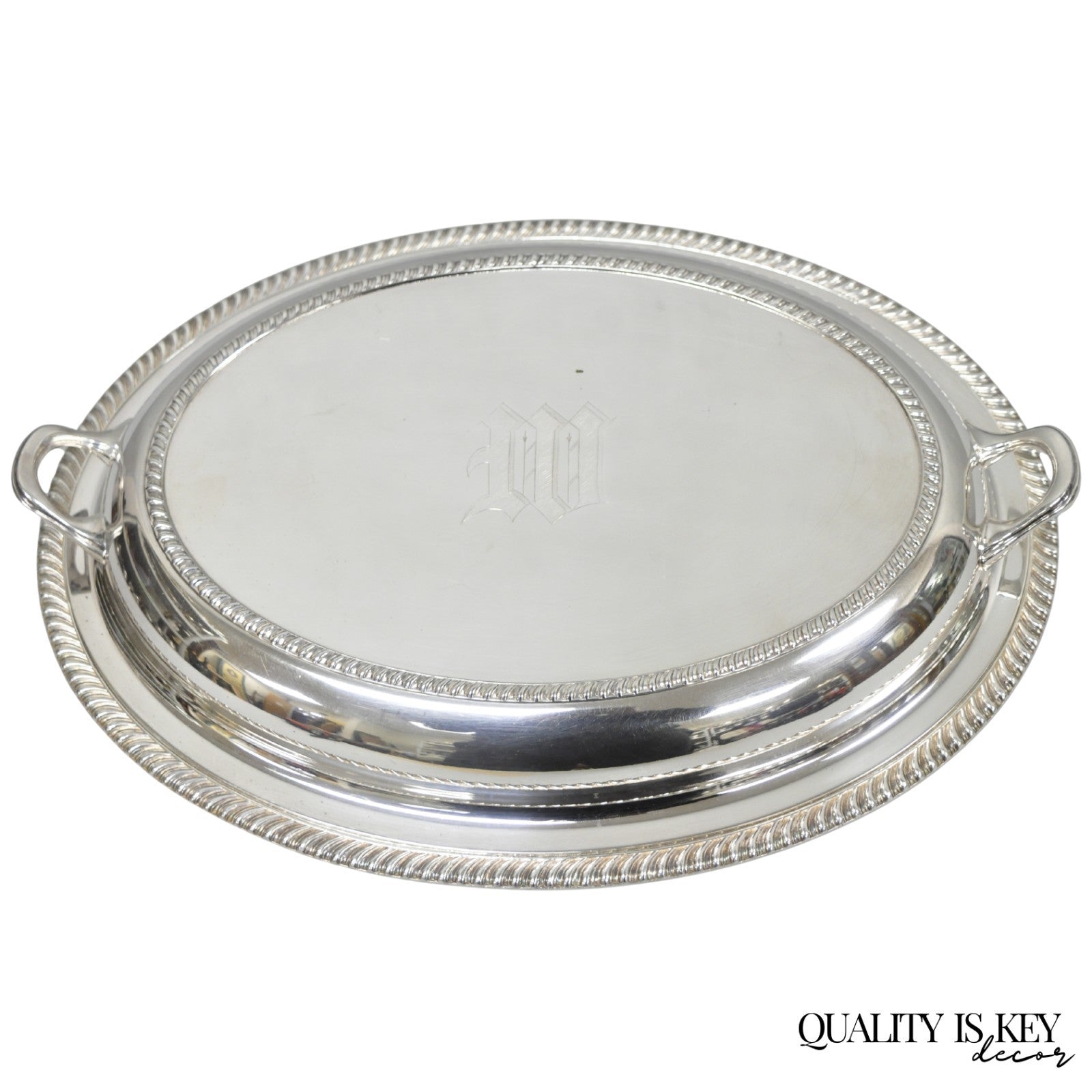 Antique English Regency Silver Plated  Large Covered Serving Dish 'M" Monogram