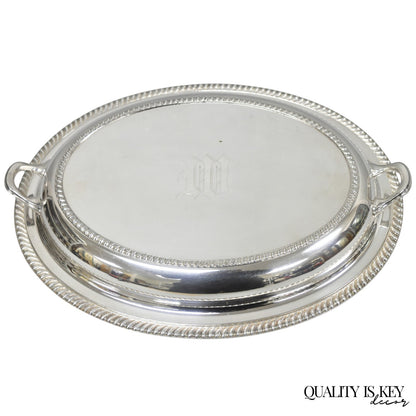 Antique English Regency Silver Plated  Large Covered Serving Dish 'M" Monogram