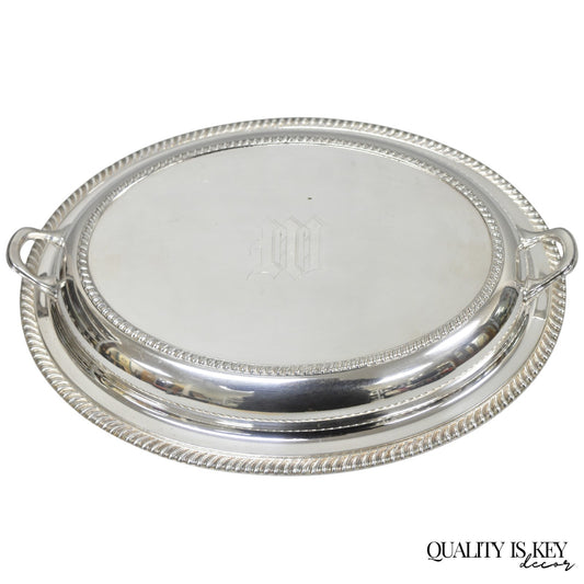 Antique English Regency Silver Plated  Large Covered Serving Dish 'M" Monogram