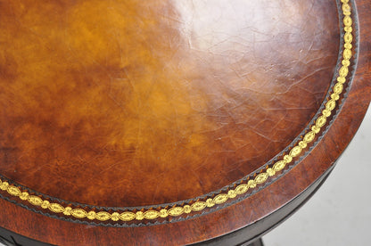 Vintage Weiman French Regency Round Mahogany Leather Top Saber Leg Side Table