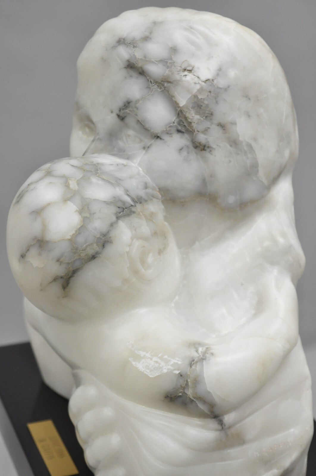 Morton Gaffin "Love, 1988" Modernist Mother & Child White Alabaster Sculpture
