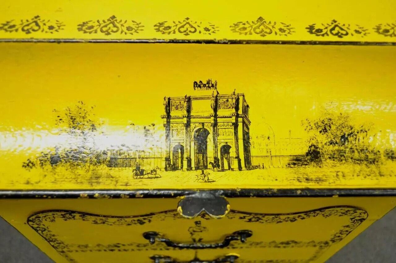 Antique 19th C. Italian Regency Tole Metal Flip Top Yellow Vanity Sink Drysink