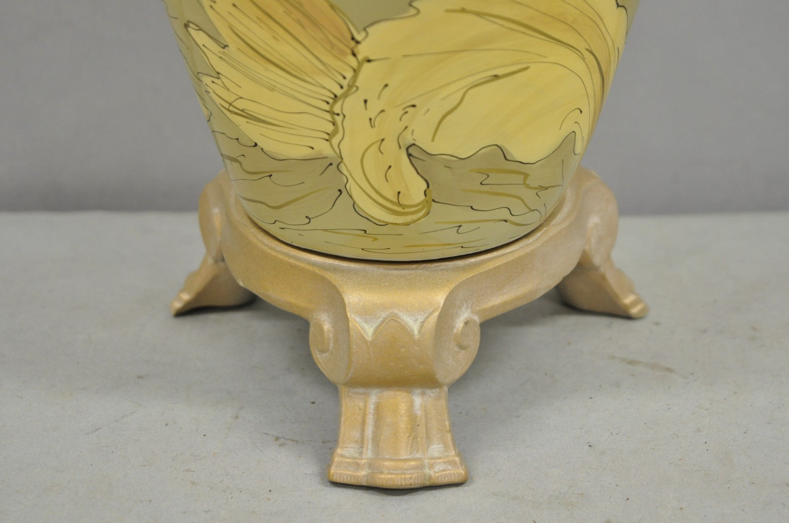 Contemporary Art Nouveau Revival Yellow Glass Jardiniere Table Lamp w/ Figures