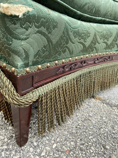 Antique French Hollywood Regency Carved Mahogany Art Deco Club Lounge Chair
