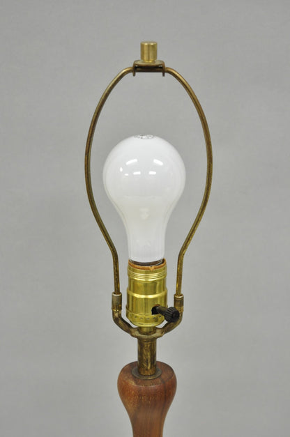 Vintage Mid Century Modern Atomic Era Teak Wood White Ceramic Pottery Table Lamp