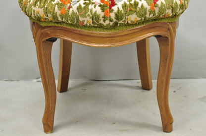 Vintage French Country Provincial Style Walnut Round Seat Vanity Bench Stool