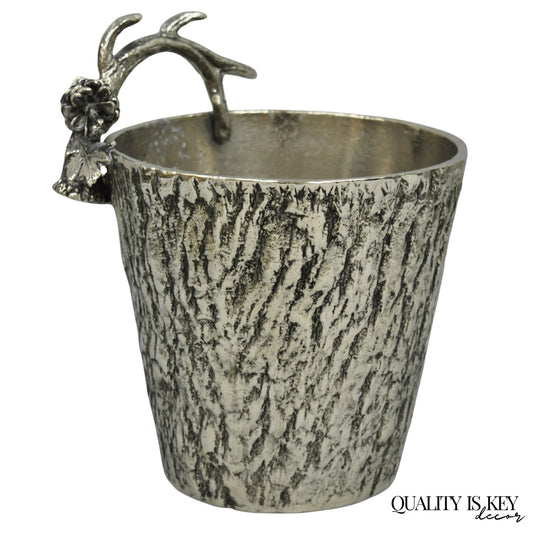 Hollywood Regency Faux Bois Silver Plated Antler Branch Chiller Bucket Mud Pie