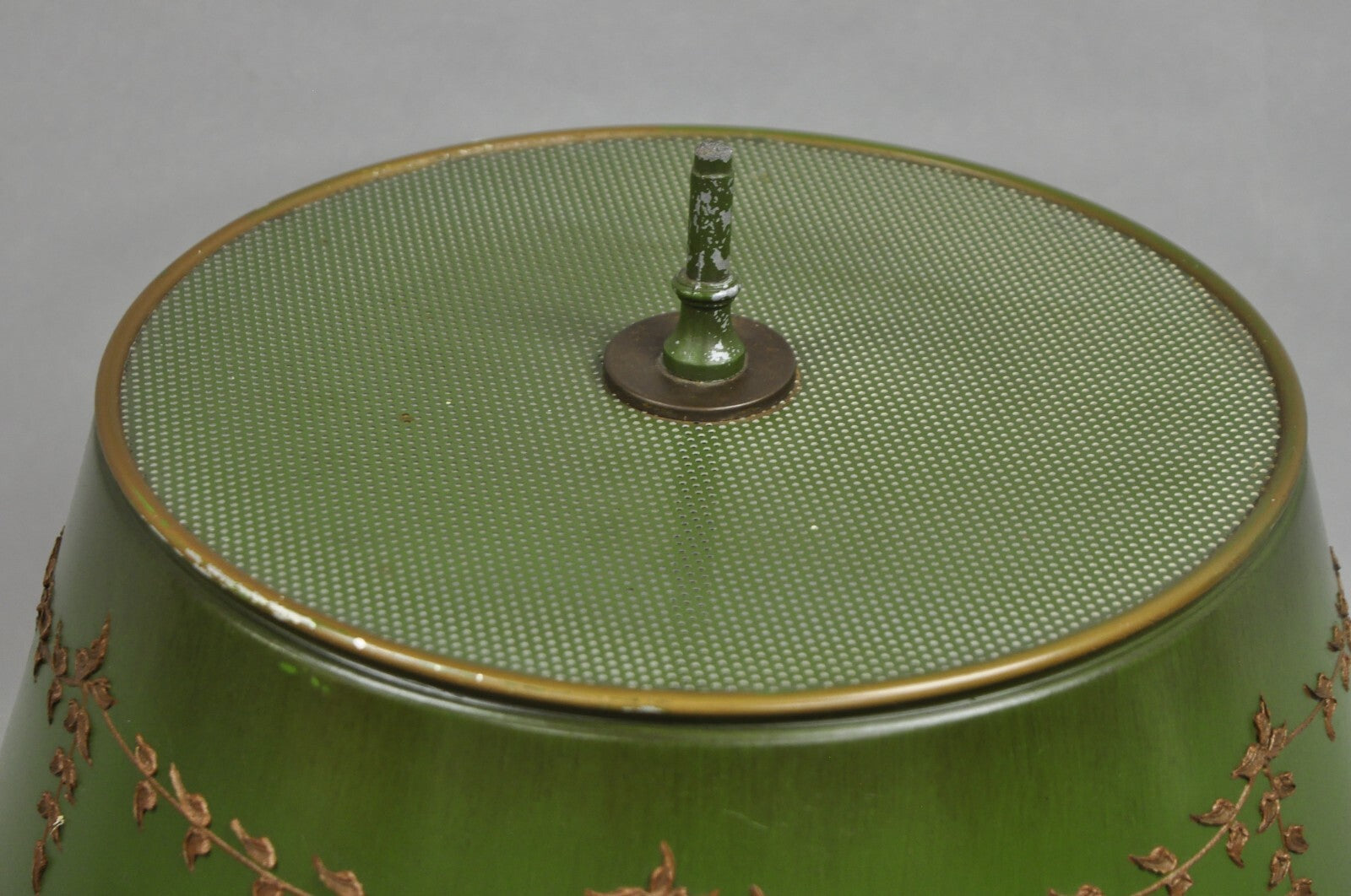 Vintage French Country Green Tole Metal Tall Lantern Table Lamp with Shade