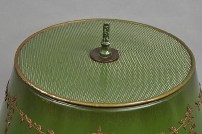 Vintage French Country Green Tole Metal Tall Lantern Table Lamp with Shade