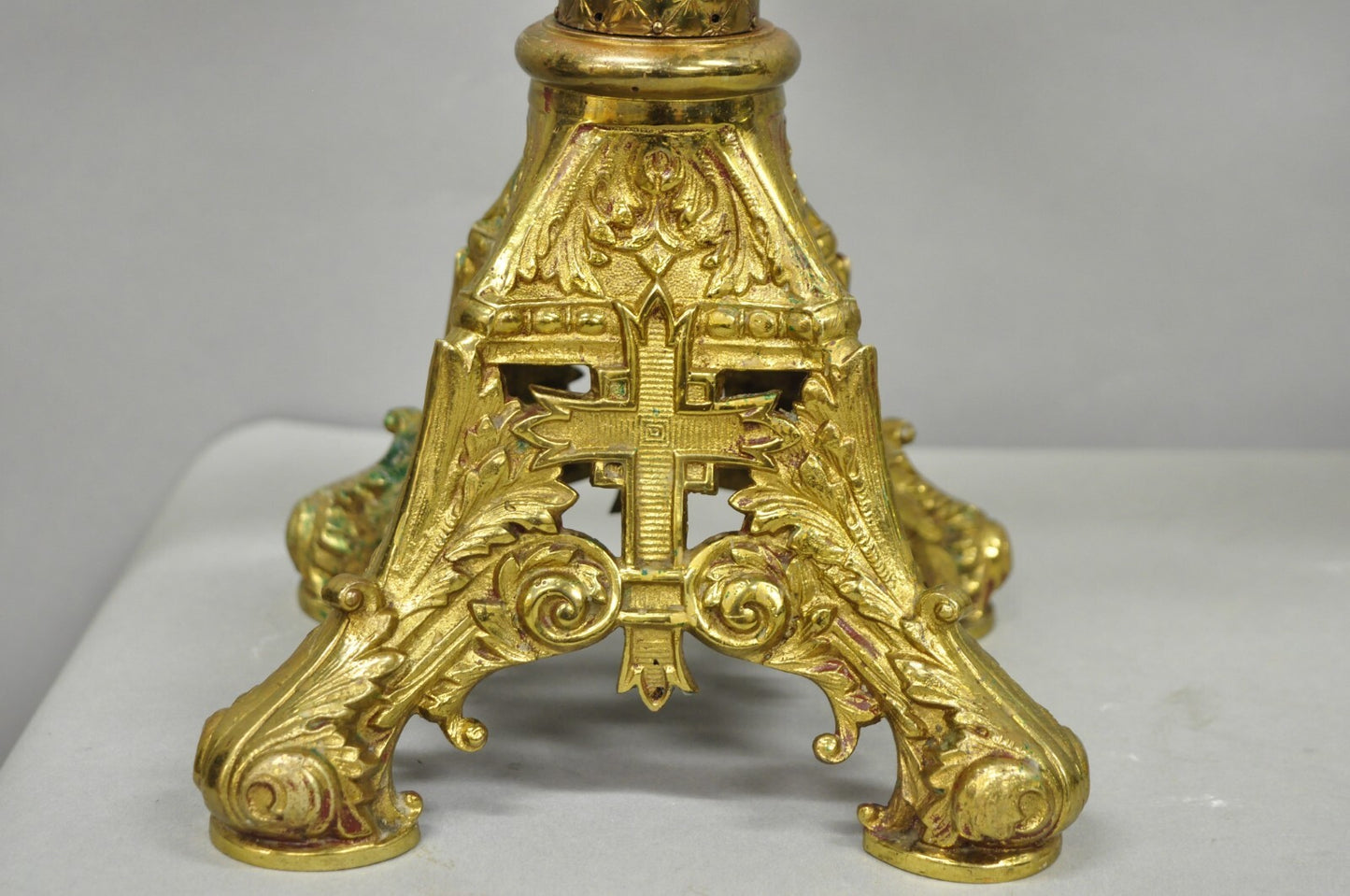 Antique French Renaissance Gothic Bronze 7 Arm Adjustable Candelabras - a Pair