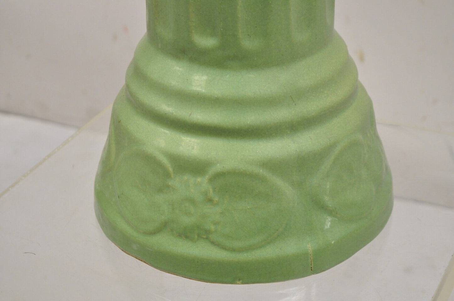 Antique Art Nouveau Green Glazed Ceramic Column Planter Pedestal Base