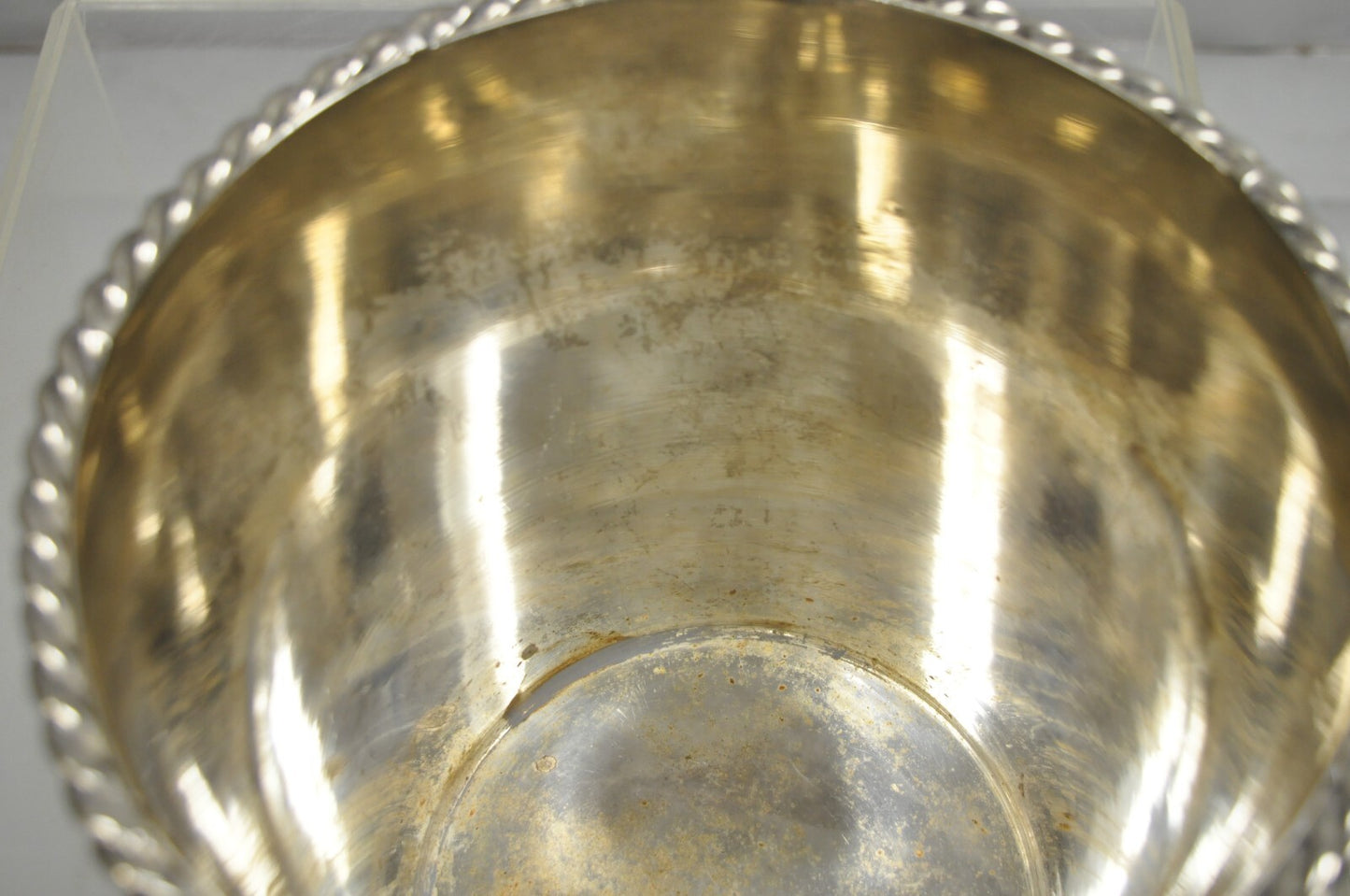 Hollywood Regency Silver Plated Champagne Chiller Ice Bucket w/ Knot Handles
