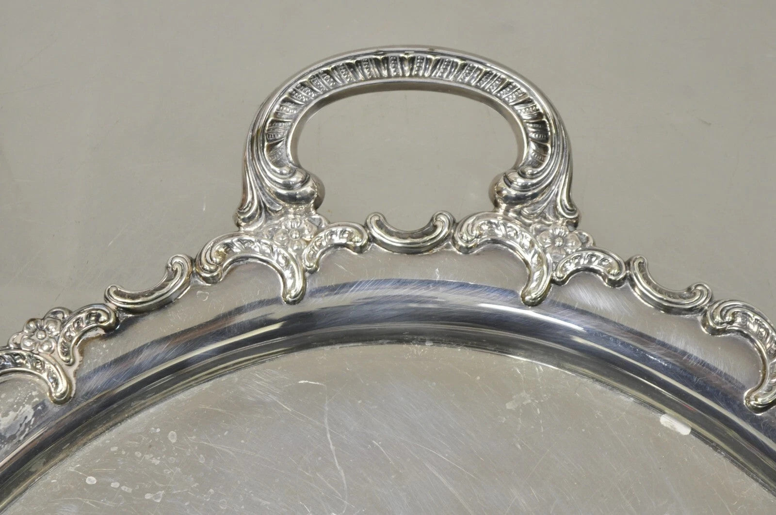 Vintage Alpacca Victorian Silver Plated (2) Handle Oval Serving Platter Bar Tray