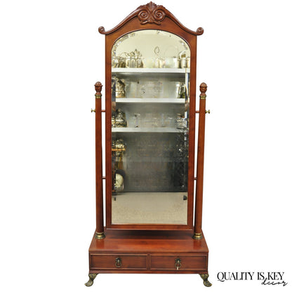 Bombay Company Cherry Wood Victorian Style Standing Cheval Mirror with Drawer