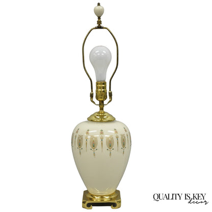 Lenox USA Vintage Porcelain and Brass Cream Jardinierie Decorated Table Lamp