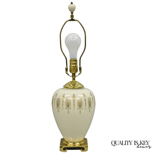 Lenox USA Vintage Porcelain and Brass Cream Jardinierie Decorated Table Lamp