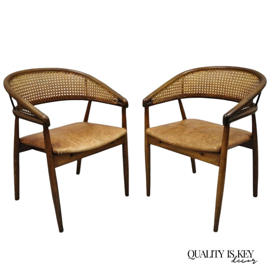 Mid Century Modern Cane James Mont King Cole Style Bentwood Arm Chairs - a Pair