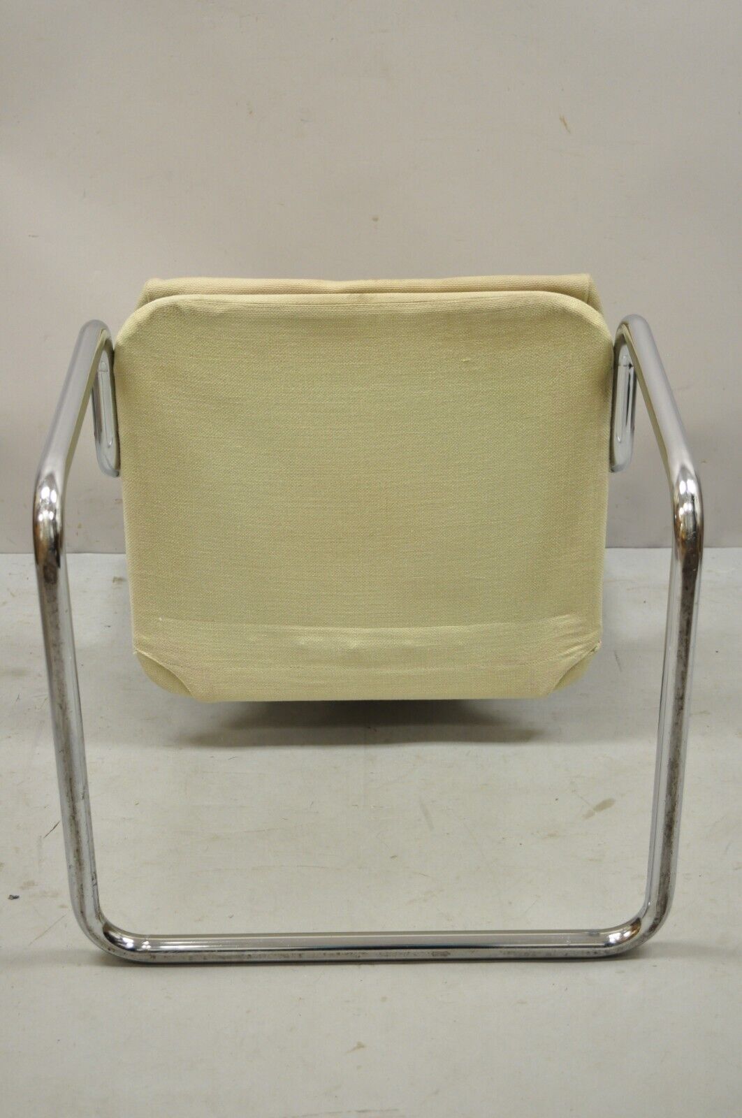 Vintage Mid Century Modern Tubular Chrome Arm Chair with Burlap Seat