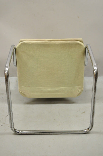 Vintage Mid Century Modern Tubular Chrome Arm Chair with Burlap Seat