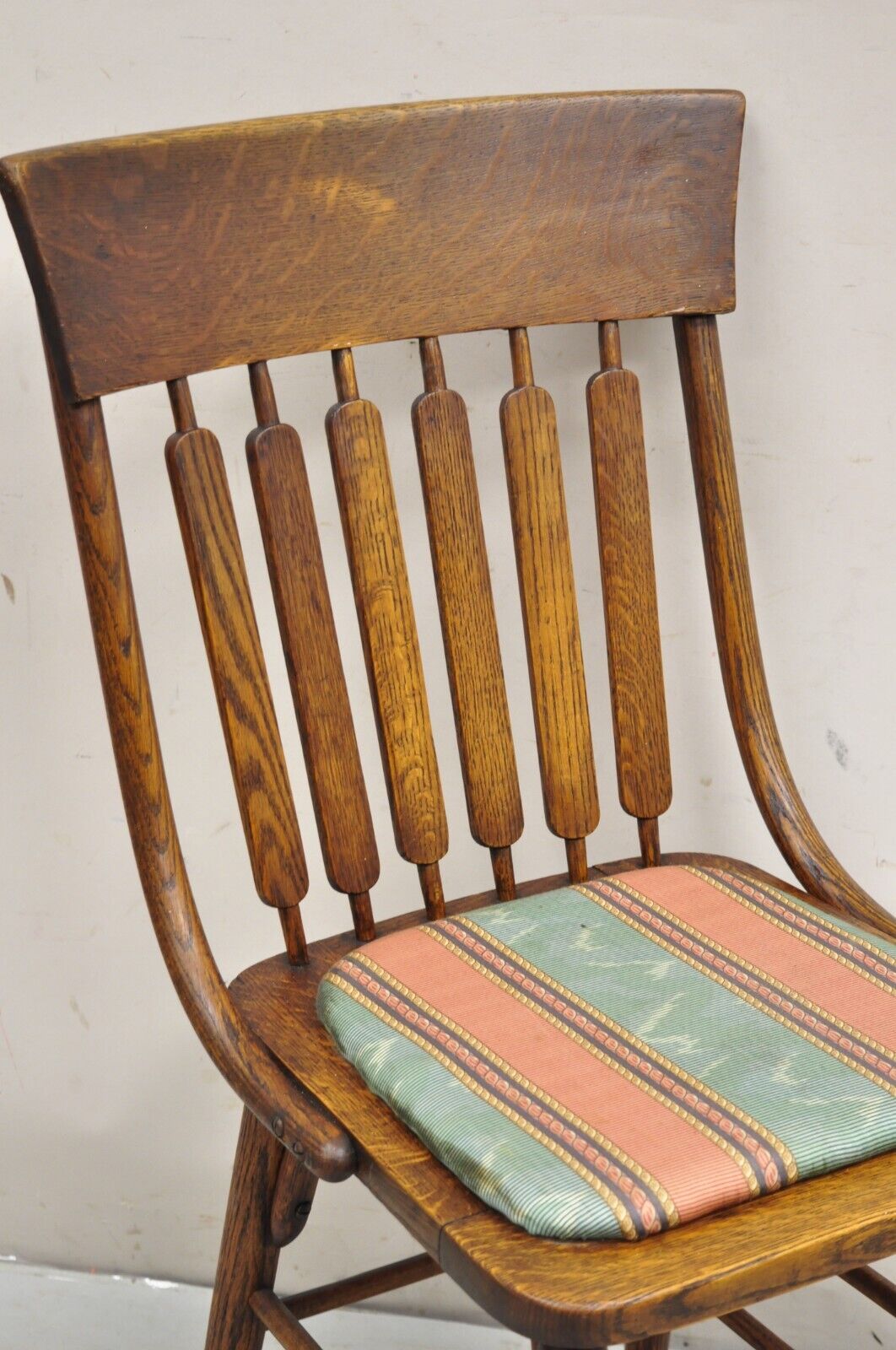 Antique Mission Arts & Crafts Oak Bentwood Slat Back Dining Side Chair