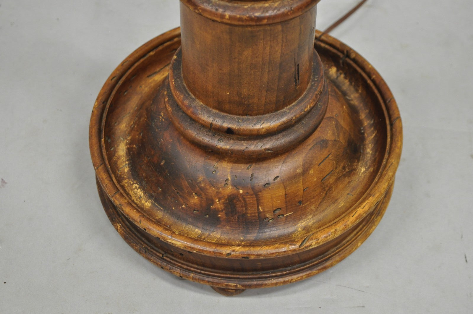 Vintage French Country Carved Wood Distressed Candlestick Floor Lamp by Chapman