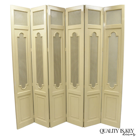 Vintage Lrg Hollywood Regency 92" Tall 6 Panel Bone Lacquer Room Divider Screen