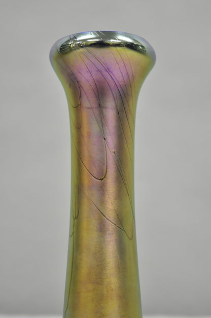 Vintage Steven Maslach 1987 Signed Iridescent & Cobalt Blue Art Glass Vase