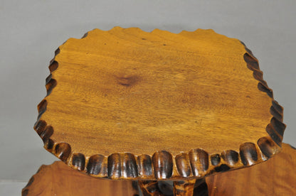 Vintage Mid Century Modern Live Edge 3 Tier Walnut Plant Stand Side Table