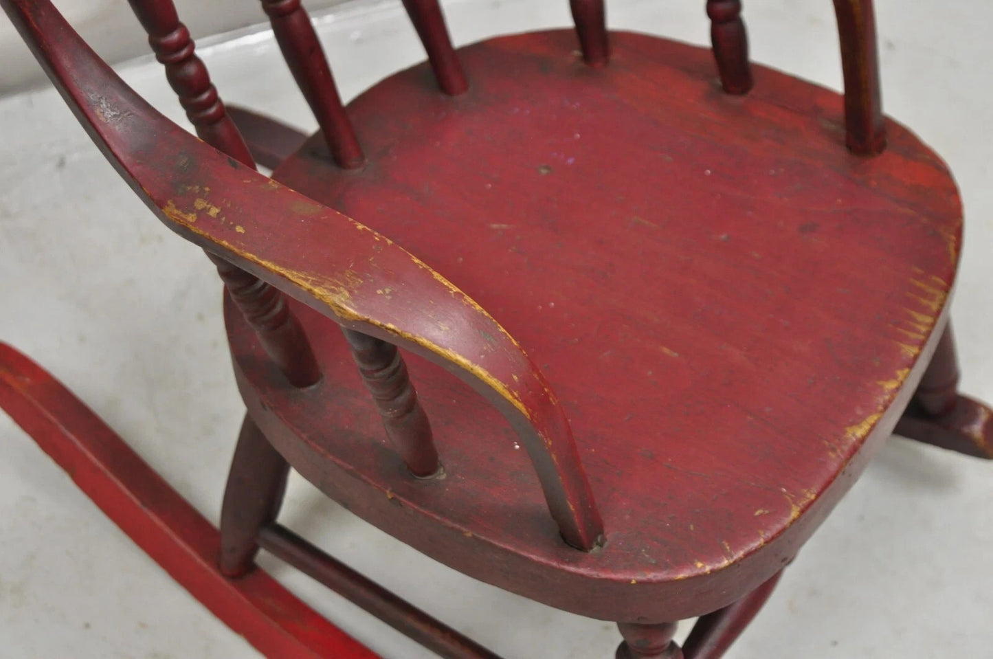 Antique American Primitive Spindle Back Small Child's Rocker Rocking Chair