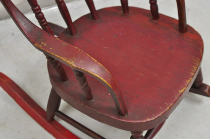 Antique American Primitive Spindle Back Small Child's Rocker Rocking Chair