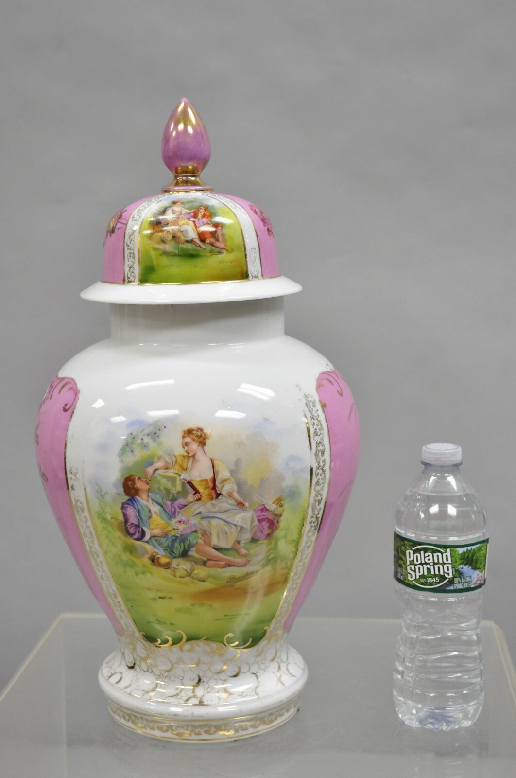 Antique Francois Boucher Victorian Pink Porcelain Lidded Urn or Covered Vase