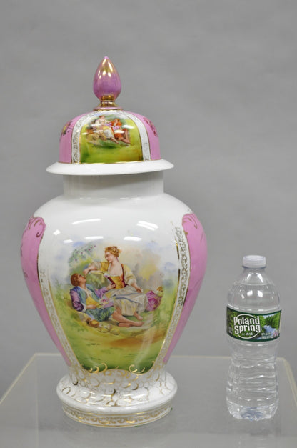 Antique Francois Boucher Victorian Pink Porcelain Lidded Urn or Covered Vase