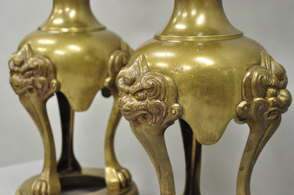 Vintage Chinoiserie James Mont Style Bronze Chinese Foo Dog Table Lamps (B) Pair
