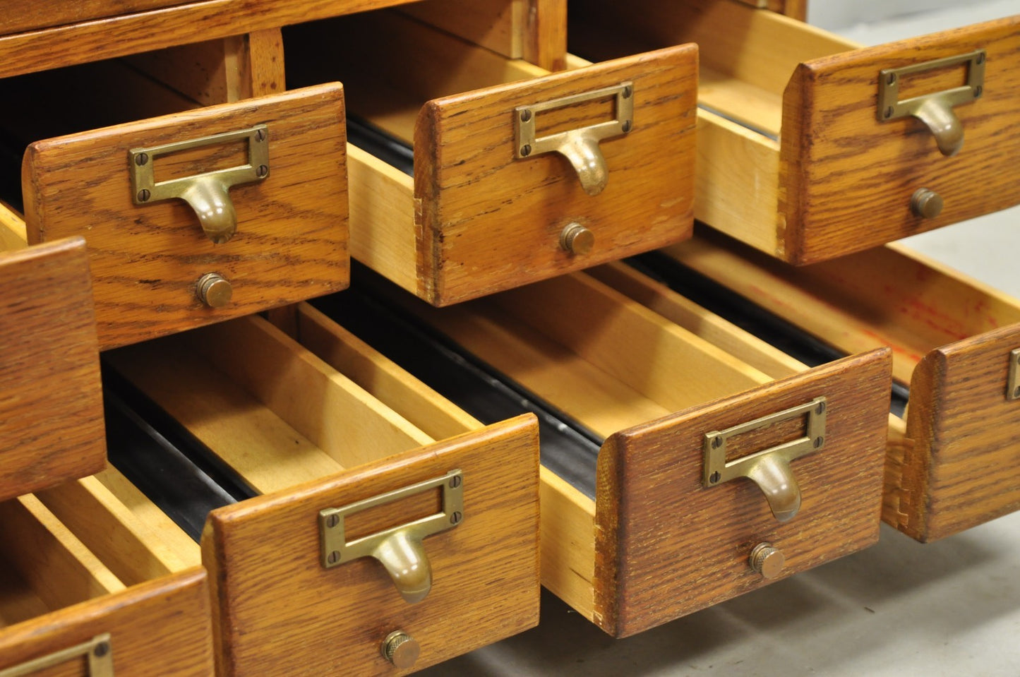 Antique Arts & Crafts Library 15 Drawer Mission Oak Stacking Card File Cabinet