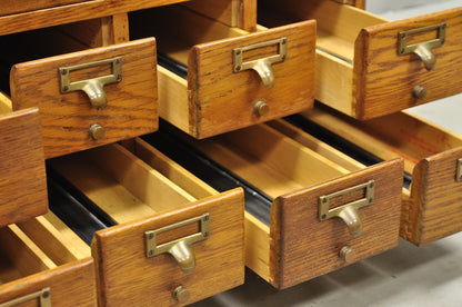 Antique Arts & Crafts Library 15 Drawer Mission Oak Stacking Card File Cabinet