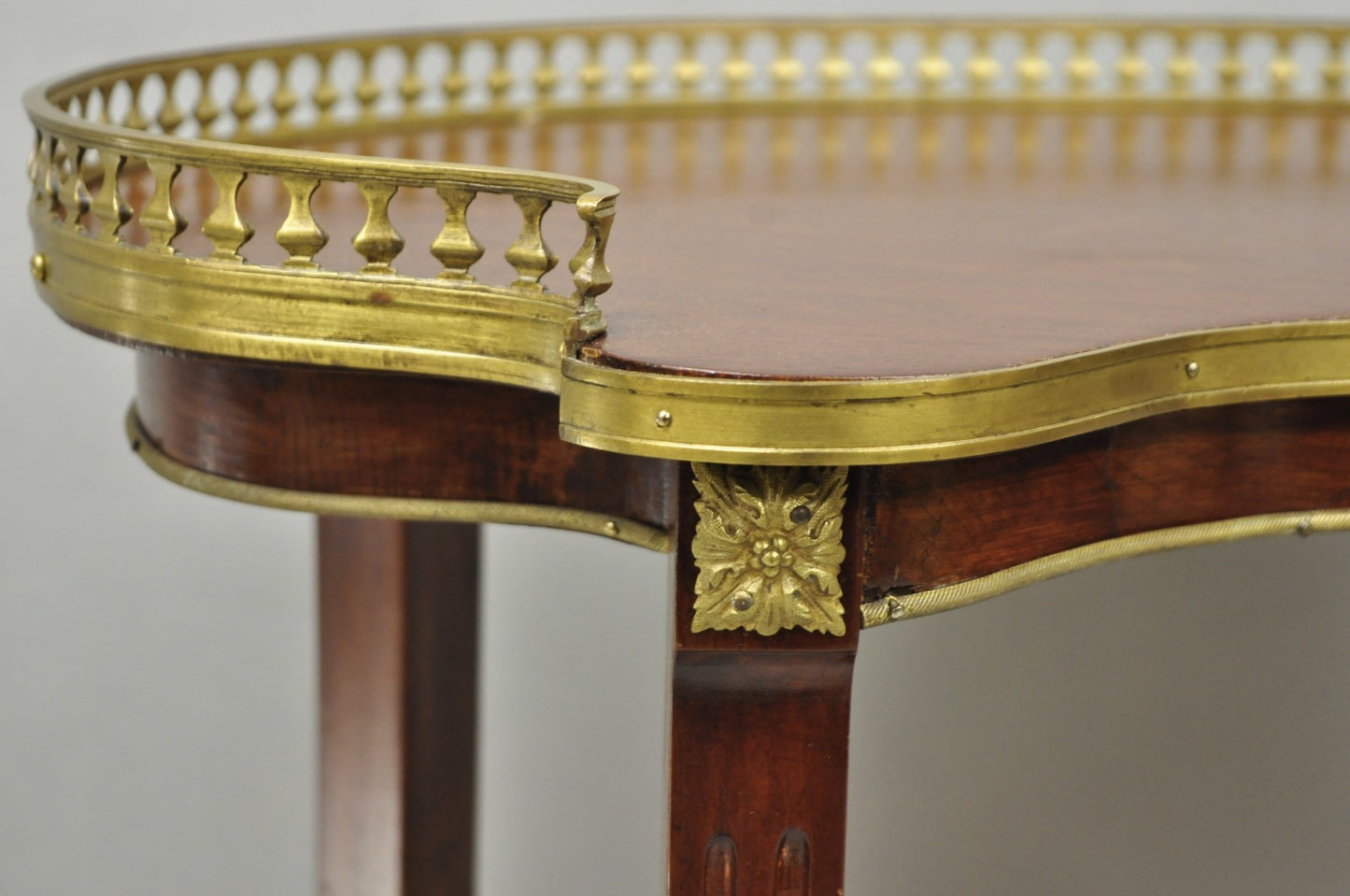 Vintage French Louis XV Style Mahogany Kidney Bean Side Table w/ Bronze Ormolu