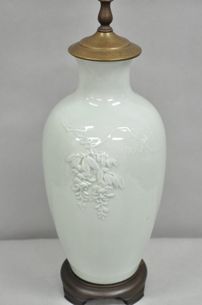 Chinoiserie Chinese Green Celadon Porcelain "Love Birds" Jardiniere Table Lamp