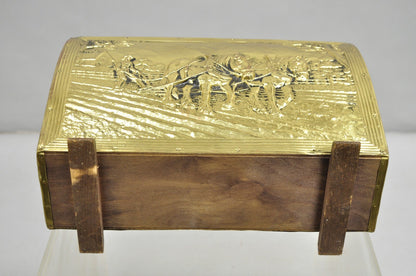 English Colonial Embossed Brass Farmer Horse-Drawn Plow Magazine Rack Holder