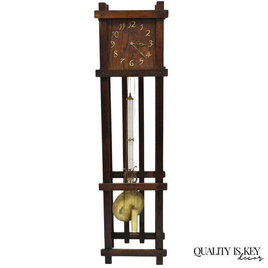 Antique Mission Arts and Crafts Oak Wood Tall Case Grandfather Clock