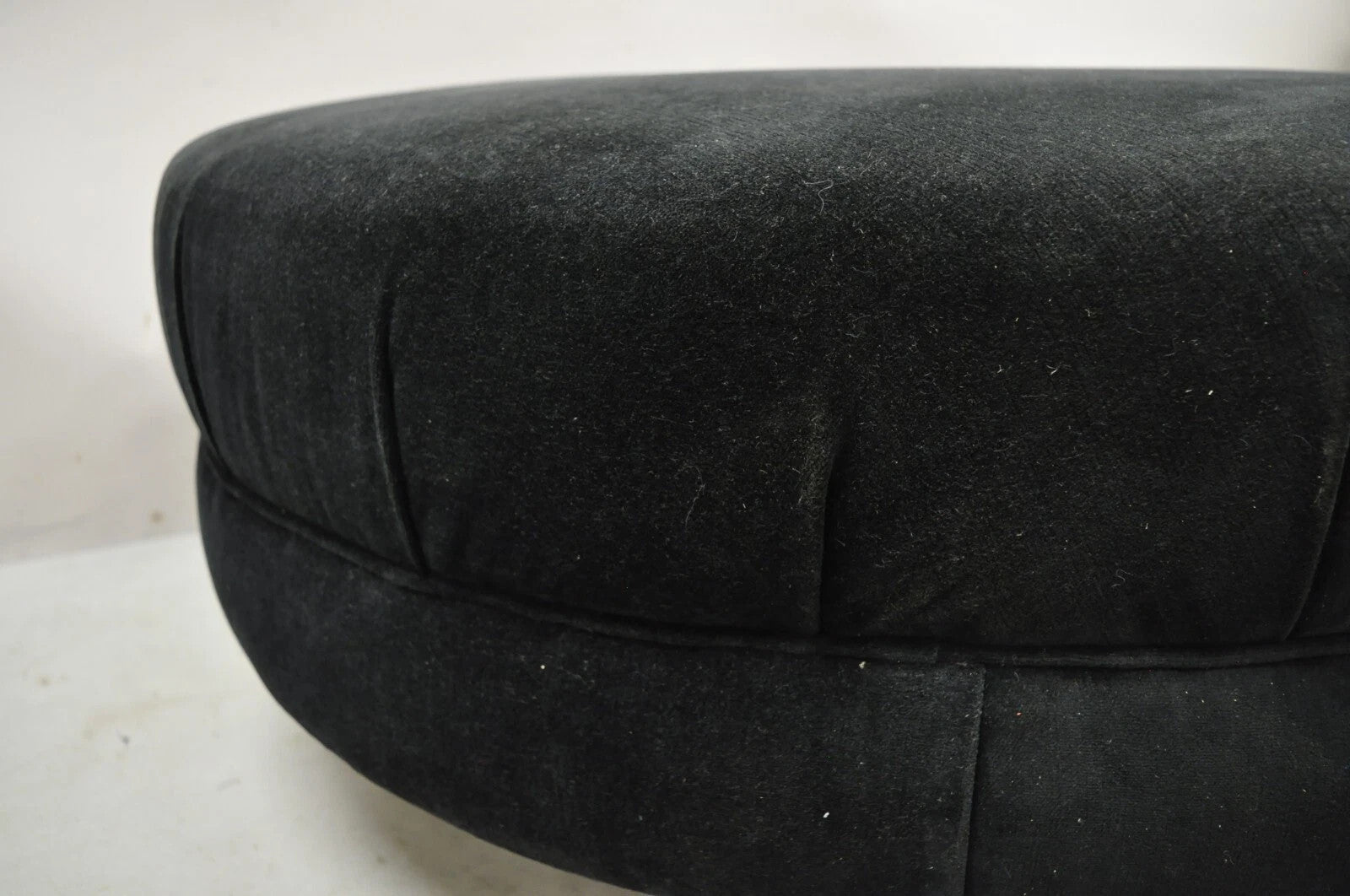 Modern Black Button Tufted 38" Round Ottoman w/ Silver Bun Feet by Carter