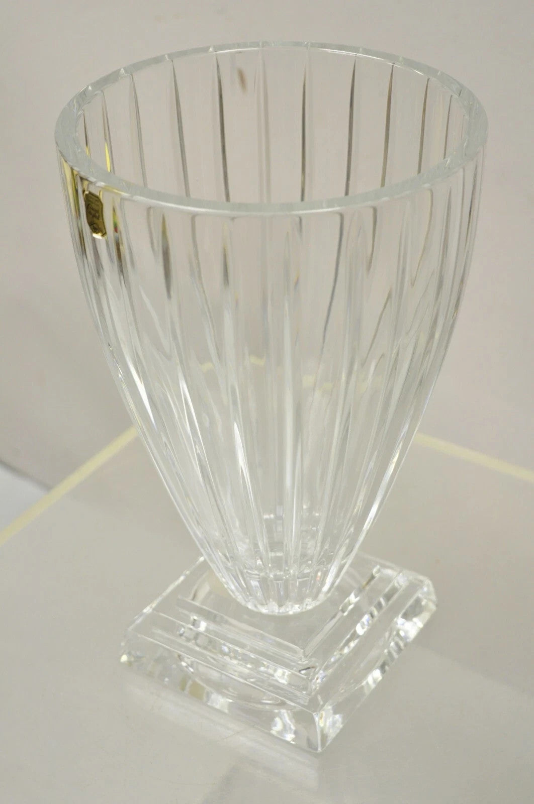Vintage Modern Lead Crystal Glass 12" Fluted Flower Vase, Poland