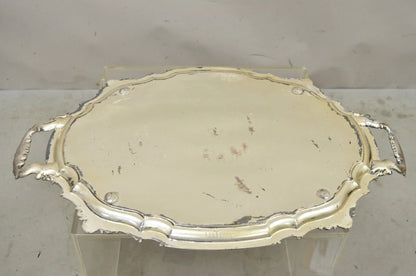Antique English Victorian Silver Plated Ornate Oval Serving Platter Bar Tray