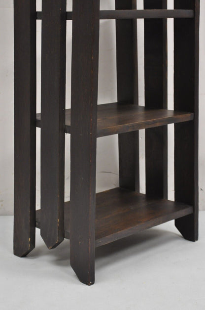 Antique Gunlocke Mission Oak Arts & Crafts 5 Tier Slatted Narrow Open Bookcase