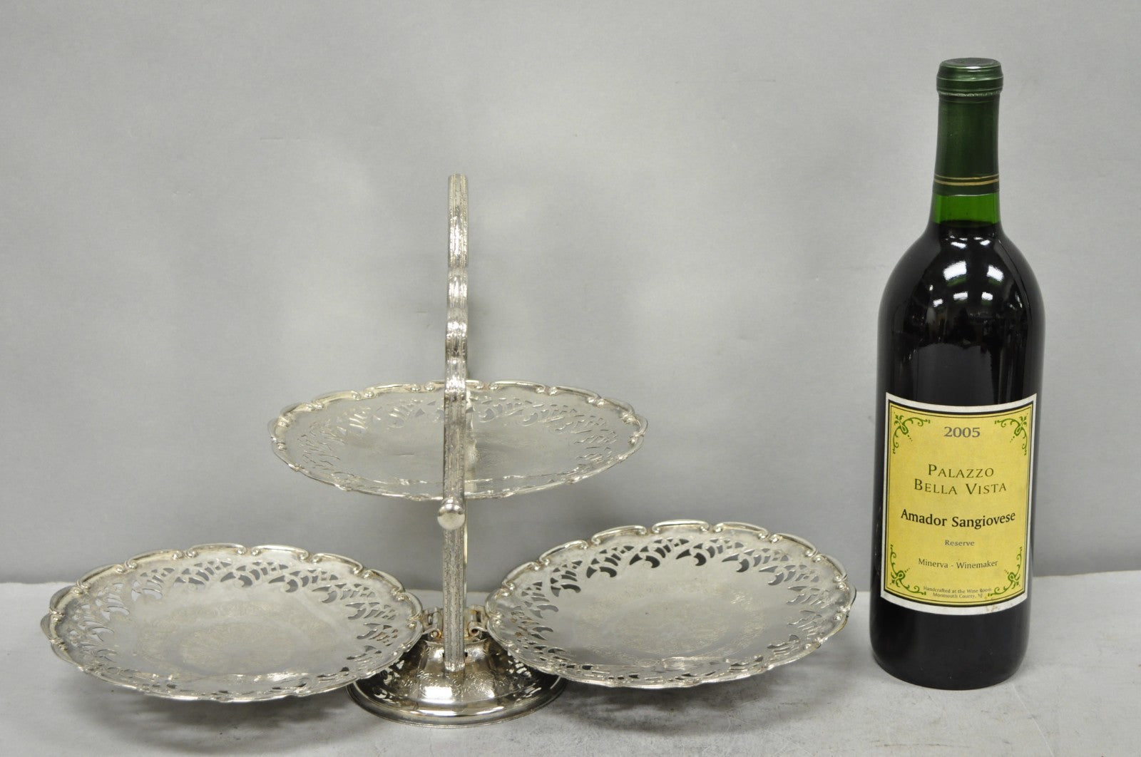 Vintage Queen Anne Style Silver Plated 3 Tiered Folding Cake Dessert Stand Tray