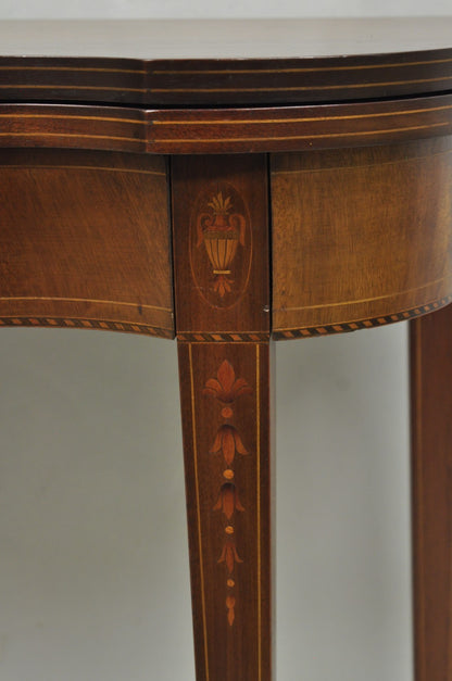 Antique Sheraton Federal Mahogany Urn Inlay Flip Serpentine Console Game Table